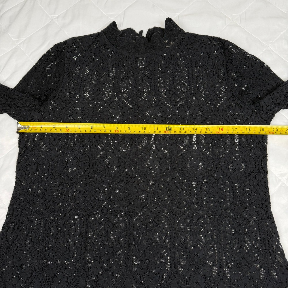 Adiva Womens L Black Lace Top Bell Sleeve High Neck Romantic Goth Blouse - Picture 9 of 14